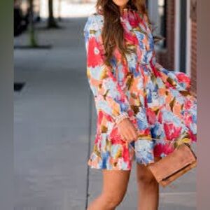 Multi colored floral dress with button and front tie detail| Jodifl Size Med